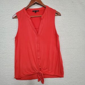 Cable & Gauge Peachy Orange Soft Sleeveless Button Front Tie Waist Shirt Size L
